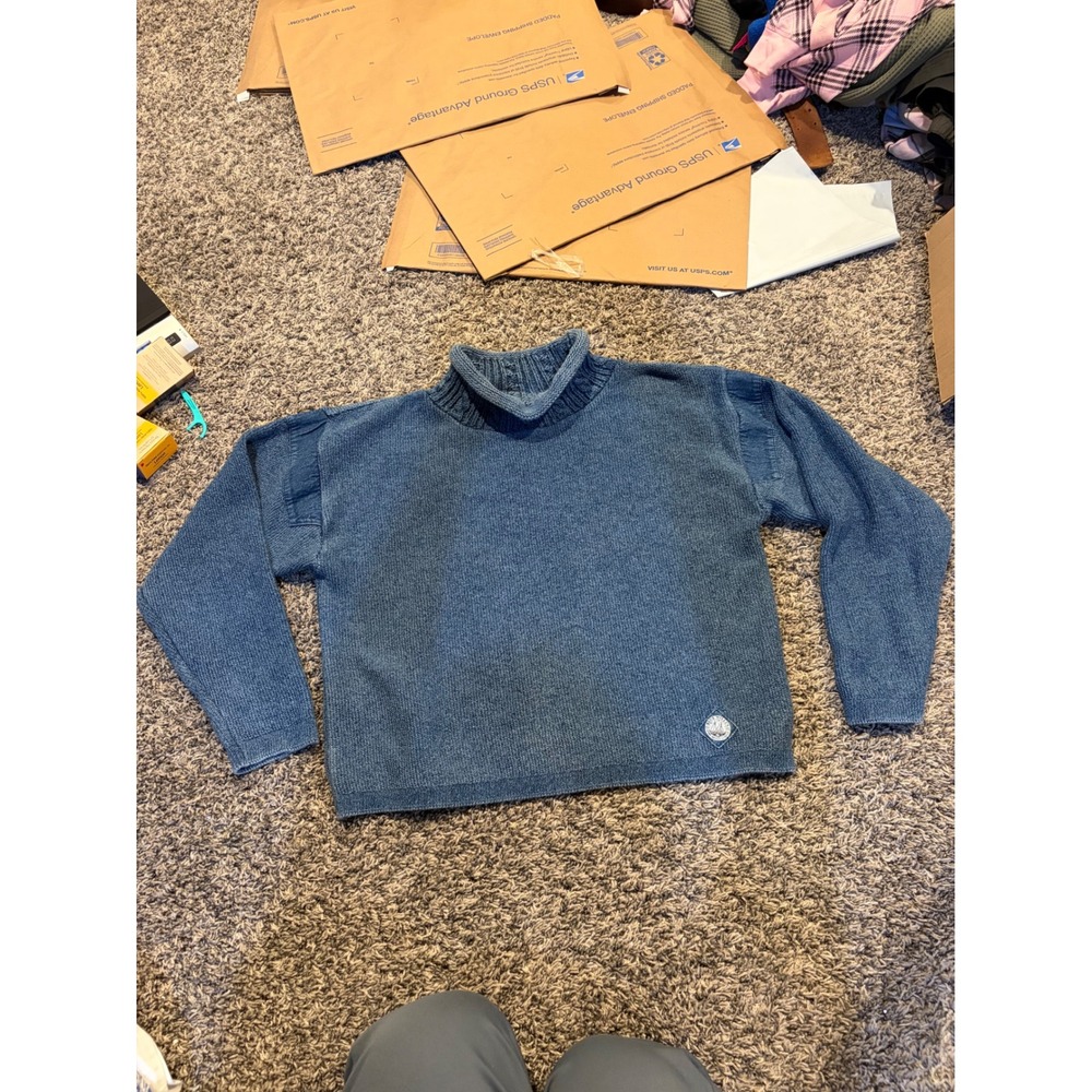 Blue Willis Denmark Pure Indigo Cotton Knit Mock Neck Sweater Blue Small